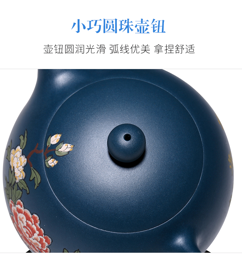 純手工紫砂壺，小巧琺瑯印花紫砂壺